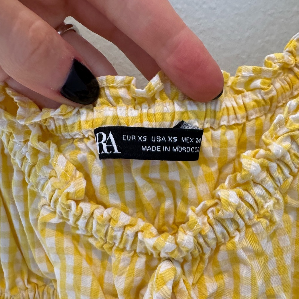 Zara Yellow Checkered Ruffle Tank Top - Picture 3 of 4